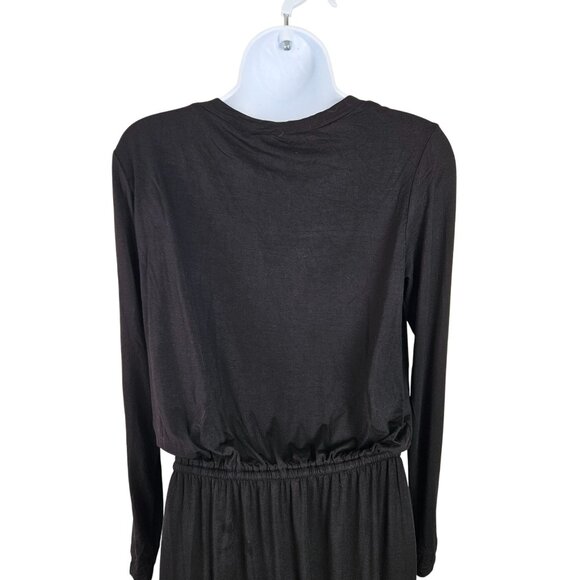 Black Floral Womens Midi Dress With Drawstring Waist Size Med Career Dinner - Picture 7 of 11